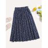 imageFloerns Womens Floral Printed Elastic Waist A Line Pleated Ruffle Midi SkirtNavy Blue