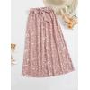 imageFloerns Womens Floral Printed Elastic Waist A Line Pleated Ruffle Midi SkirtPink