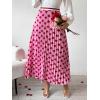 imageFloerns Womens Floral Printed Elastic Waist A Line Pleated Ruffle Midi SkirtPink Red Heart