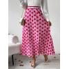 imageFloerns Womens Floral Printed Elastic Waist A Line Pleated Ruffle Midi SkirtPink Red Heart