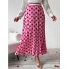 imageFloerns Womens Floral Printed Elastic Waist A Line Pleated Ruffle Midi SkirtPink Red Heart