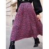imageFloerns Womens Floral Printed Elastic Waist A Line Pleated Ruffle Midi SkirtPurple
