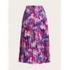 imageFloerns Womens Floral Printed Elastic Waist A Line Pleated Ruffle Midi SkirtPurple Flower