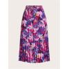 imageFloerns Womens Floral Printed Elastic Waist A Line Pleated Ruffle Midi SkirtPurple Flower