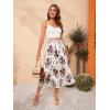 imageFloerns Womens Floral Printed Elastic Waist A Line Pleated Ruffle Midi SkirtWhite Floral