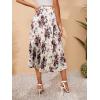 imageFloerns Womens Floral Printed Elastic Waist A Line Pleated Ruffle Midi SkirtWhite Floral