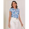 imageFloerns Womens Keyhole Chiffon Short Sleeve Blouse TopsBlue and White