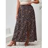 imageFloerns Womens Plus Size Boho Floral High Waist Split Thigh A Line Midi SkirtBlack Brown Floral