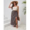 imageFloerns Womens Plus Size Boho Floral High Waist Split Thigh A Line Midi SkirtBlack Brown Floral