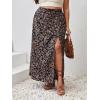 imageFloerns Womens Plus Size Boho Floral High Waist Split Thigh A Line Midi SkirtBlack Brown Floral