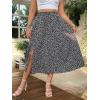 imageFloerns Womens Plus Size Boho Floral High Waist Split Thigh A Line Midi SkirtBlack Ink White