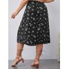 imageFloerns Womens Plus Size Boho Floral High Waist Split Thigh A Line Midi SkirtBlack Plants