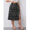 imageFloerns Womens Plus Size Boho Floral High Waist Split Thigh A Line Midi SkirtBlack Plants