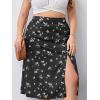 imageFloerns Womens Plus Size Boho Floral High Waist Split Thigh A Line Midi SkirtBlack Plants