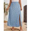 imageFloerns Womens Plus Size Boho Floral High Waist Split Thigh A Line Midi SkirtLight Blue