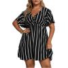 imageFloerns Womens Plus Size Striped Print Wrap V Neck Short Sleeve A Line DressBlack