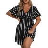 imageFloerns Womens Plus Size Striped Print Wrap V Neck Short Sleeve A Line DressBlack