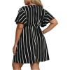 imageFloerns Womens Plus Size Striped Print Wrap V Neck Short Sleeve A Line DressBlack