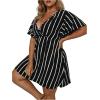 imageFloerns Womens Plus Size Striped Print Wrap V Neck Short Sleeve A Line DressBlack