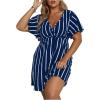 imageFloerns Womens Plus Size Striped Print Wrap V Neck Short Sleeve A Line DressBlue White Striped