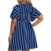 imageFloerns Womens Plus Size Striped Print Wrap V Neck Short Sleeve A Line DressBlue White Striped