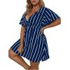 imageFloerns Womens Plus Size Striped Print Wrap V Neck Short Sleeve A Line DressBlue White Striped