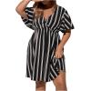 imageFloerns Womens Plus Size Striped Print Wrap V Neck Short Sleeve A Line DressDark Black