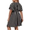imageFloerns Womens Plus Size Striped Print Wrap V Neck Short Sleeve A Line DressDark Black