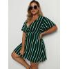 imageFloerns Womens Plus Size Striped Print Wrap V Neck Short Sleeve A Line DressDark Green