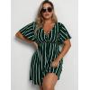 imageFloerns Womens Plus Size Striped Print Wrap V Neck Short Sleeve A Line DressDark Green