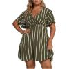 imageFloerns Womens Plus Size Striped Print Wrap V Neck Short Sleeve A Line DressGreen Striped