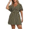 imageFloerns Womens Plus Size Striped Print Wrap V Neck Short Sleeve A Line DressGreen Striped