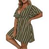 imageFloerns Womens Plus Size Striped Print Wrap V Neck Short Sleeve A Line DressGreen Striped