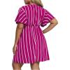 imageFloerns Womens Plus Size Striped Print Wrap V Neck Short Sleeve A Line DressHot Pink