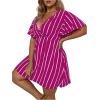 imageFloerns Womens Plus Size Striped Print Wrap V Neck Short Sleeve A Line DressHot Pink