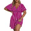 imageFloerns Womens Plus Size Striped Print Wrap V Neck Short Sleeve A Line DressHot Pink