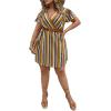 imageFloerns Womens Plus Size Striped Print Wrap V Neck Short Sleeve A Line DressMustard Yellow