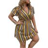 imageFloerns Womens Plus Size Striped Print Wrap V Neck Short Sleeve A Line DressMustard Yellow