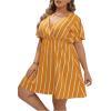 imageFloerns Womens Plus Size Striped Print Wrap V Neck Short Sleeve A Line DressYellow