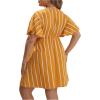 imageFloerns Womens Plus Size Striped Print Wrap V Neck Short Sleeve A Line DressYellow
