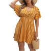 imageFloerns Womens Plus Size Striped Print Wrap V Neck Short Sleeve A Line DressYellow
