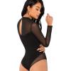 imageFloerns Womens Sheer Mesh Long Sleeve Stretchy Bodysuit JumpsuitA Black