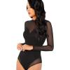 imageFloerns Womens Sheer Mesh Long Sleeve Stretchy Bodysuit JumpsuitA Black