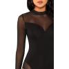 imageFloerns Womens Sheer Mesh Long Sleeve Stretchy Bodysuit JumpsuitA Black