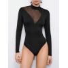 imageFloerns Womens Sheer Mesh Long Sleeve Stretchy Bodysuit JumpsuitBlack Dull