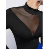 imageFloerns Womens Sheer Mesh Long Sleeve Stretchy Bodysuit JumpsuitBlack Dull