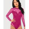 imageFloerns Womens Sheer Mesh Long Sleeve Stretchy Bodysuit JumpsuitHot Pink