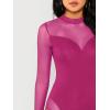 imageFloerns Womens Sheer Mesh Long Sleeve Stretchy Bodysuit JumpsuitHot Pink