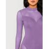 imageFloerns Womens Sheer Mesh Long Sleeve Stretchy Bodysuit JumpsuitPurple