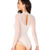 imageFloerns Womens Sheer Mesh Long Sleeve Stretchy Bodysuit JumpsuitWhite